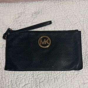 Michael Kors Black Clutch with Gold Emblem